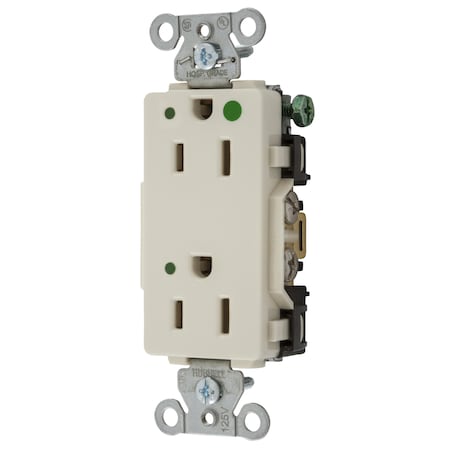 Hubbell Wiring Device-Kellems Straight Blade Receptacle, 5-15R, 15 A, 125V AC, 2 Pole, 3 Wire, Flush Mount, Grounded 2172LAL